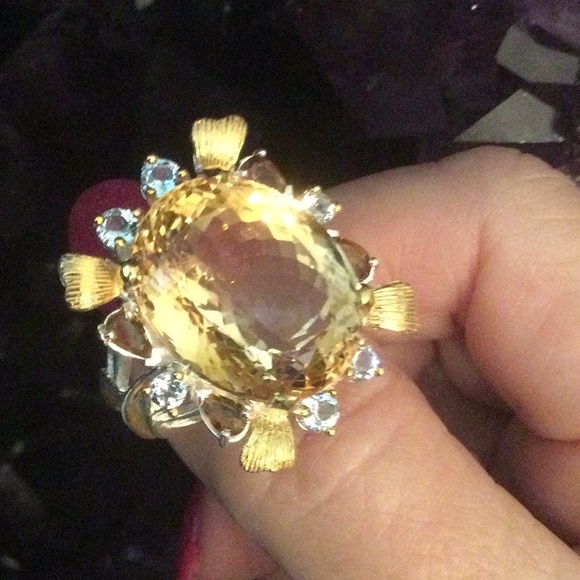 Magnificent,  Large AA+ Genuine Citrine & Tourmaline  Ring - Picture 3 of 13